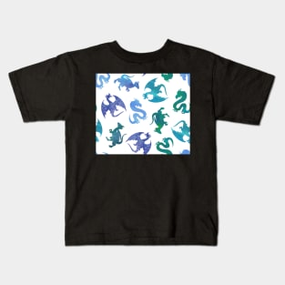 Jewel Tone Fantasy Dragon Silhouette on White Kids T-Shirt